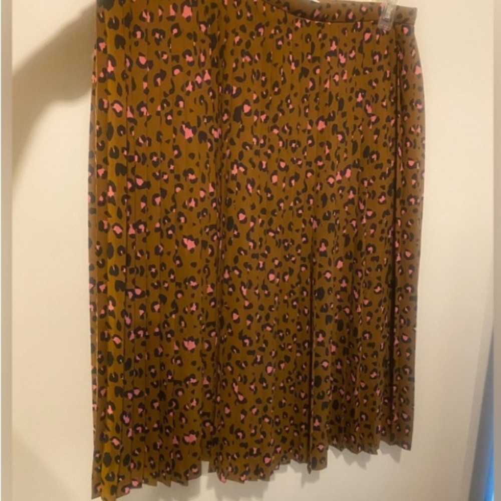 J. Crew Brown and Pink Pleated Midi Skirt